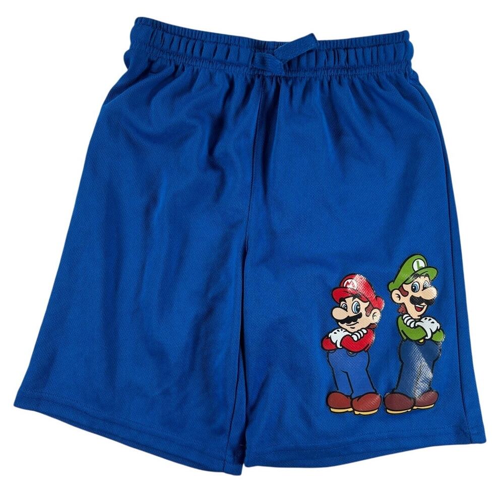 Nintendo Super Mario Boys Athletic Mesh Shorts - Blue Mario Luigi - Size 10